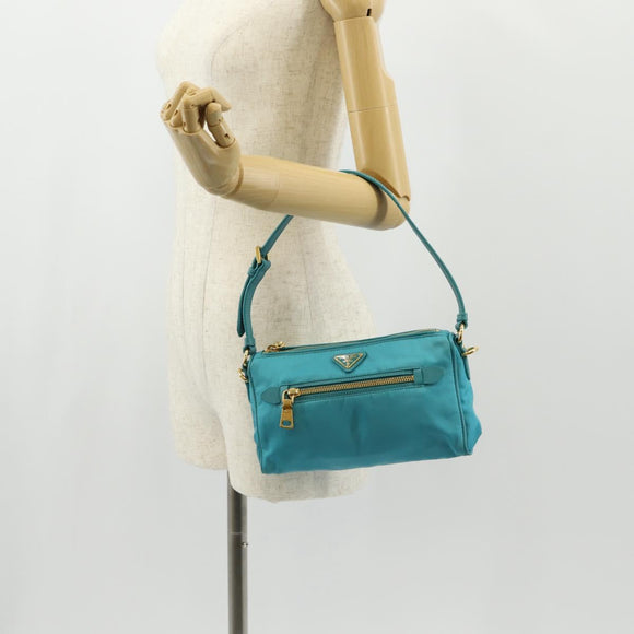 PRADA Shoulder Bag Nylon Blue Gold Auth 153492V