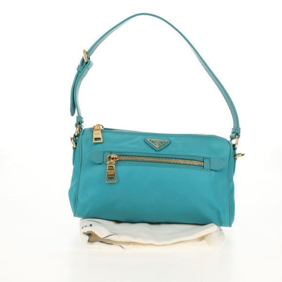 PRADA Shoulder Bag Nylon Blue Gold Auth 153492V