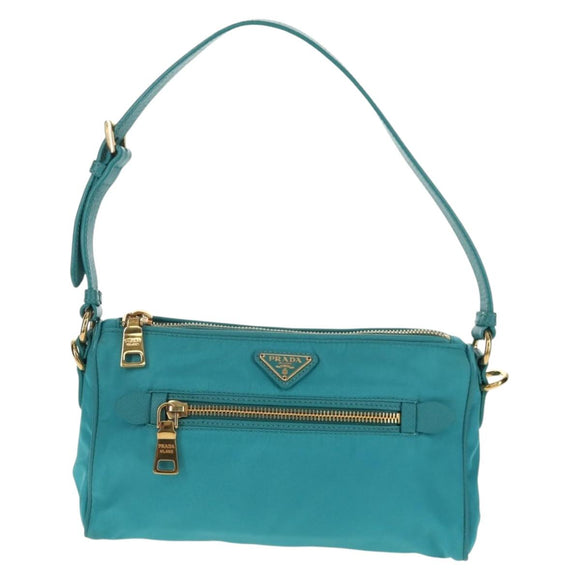 PRADA Shoulder Bag Nylon Blue Gold Auth 153492V