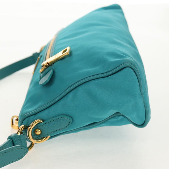 PRADA Shoulder Bag Nylon Blue Gold Auth 153492V