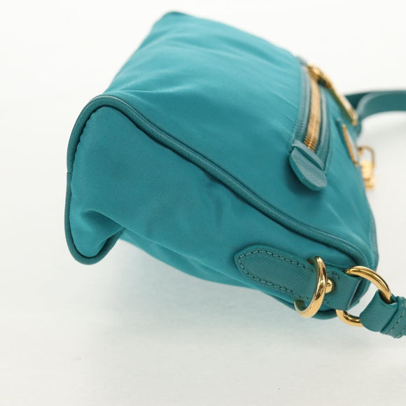 PRADA Shoulder Bag Nylon Blue Gold Auth 153492V