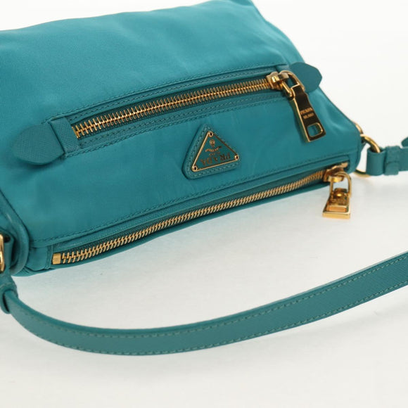PRADA Shoulder Bag Nylon Blue Gold Auth 153492V