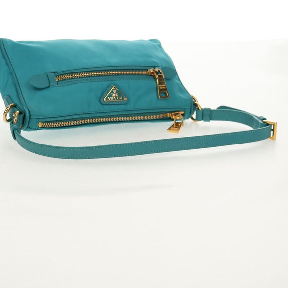 PRADA Shoulder Bag Nylon Blue Gold Auth 153492V