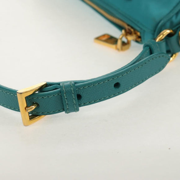 PRADA Shoulder Bag Nylon Blue Gold Auth 153492V