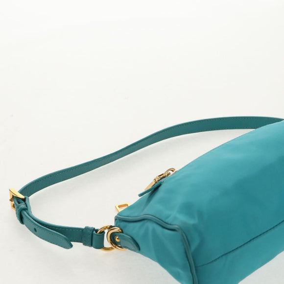 PRADA Shoulder Bag Nylon Blue Gold Auth 153492V