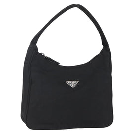 PRADA Hand Bag Nylon Black Silver Auth 153493