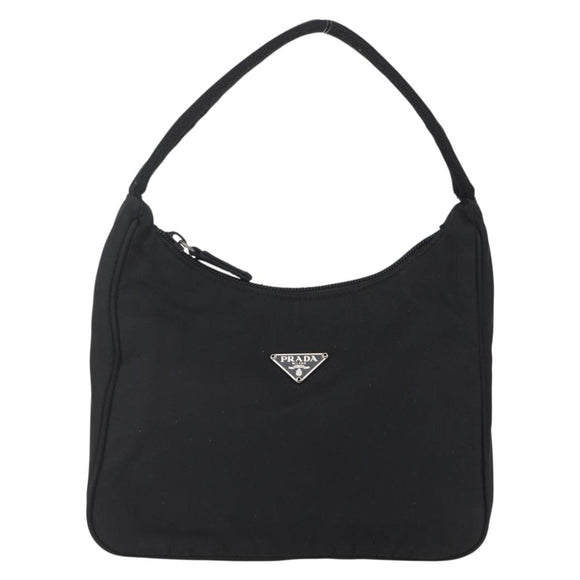 PRADA Hand Bag Nylon Black Silver Auth 153493