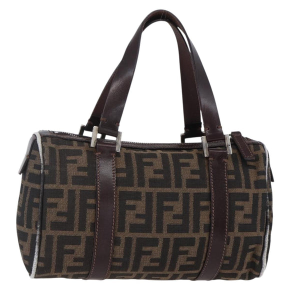 FENDI Zucca Canvas Hand Bag Black Brown Auth 153494