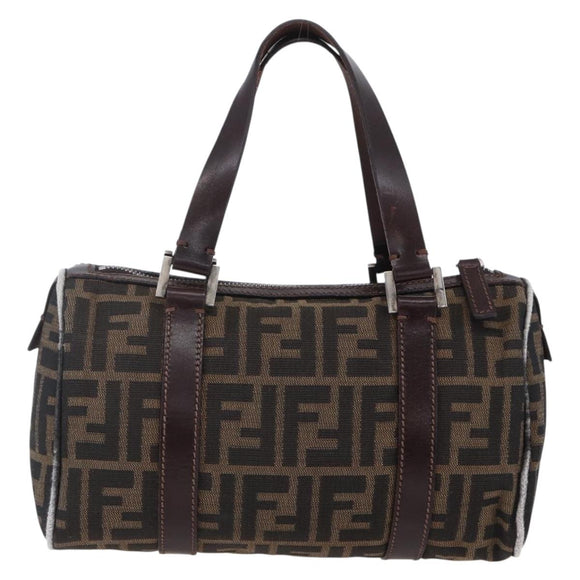 FENDI Zucca Canvas Hand Bag Black Brown Auth 153494