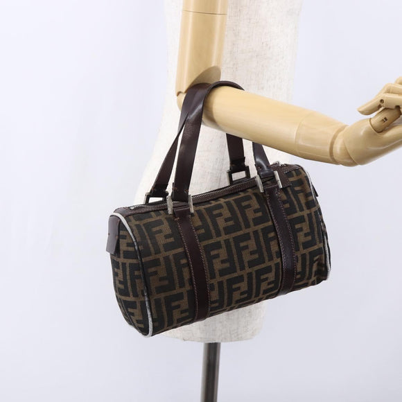 FENDI Zucca Canvas Hand Bag Black Brown Auth 153494