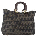 FENDI Zucca Canvas Hand Bag Black Brown Auth 153495-1