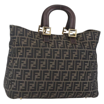 FENDI Zucca Canvas Hand Bag Black Brown Auth 153495