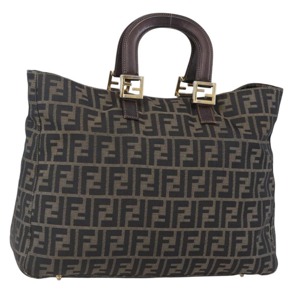 FENDI Zucca Canvas Hand Bag Black Brown Auth 153495