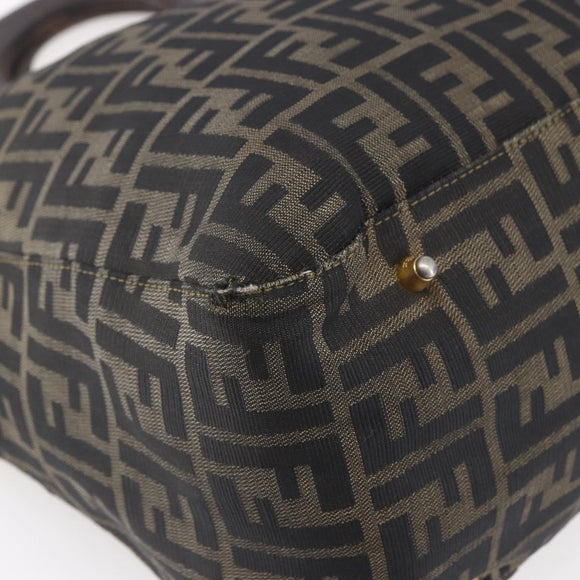 FENDI Zucca Canvas Hand Bag Black Brown Auth 153495