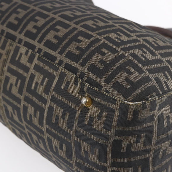 FENDI Zucca Canvas Hand Bag Black Brown Auth 153495