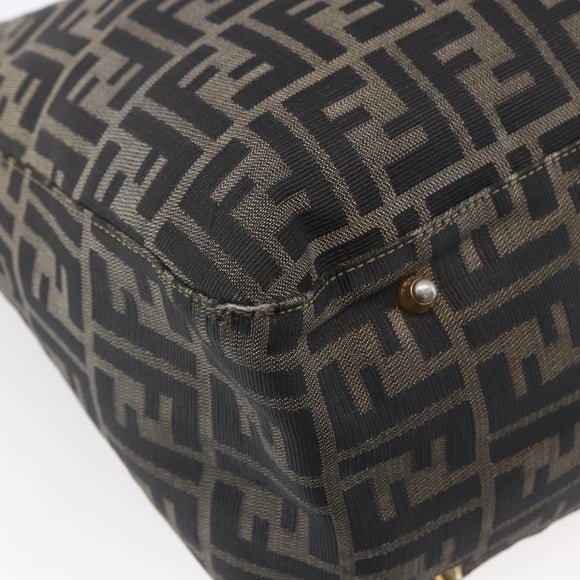 FENDI Zucca Canvas Hand Bag Black Brown Auth 153495