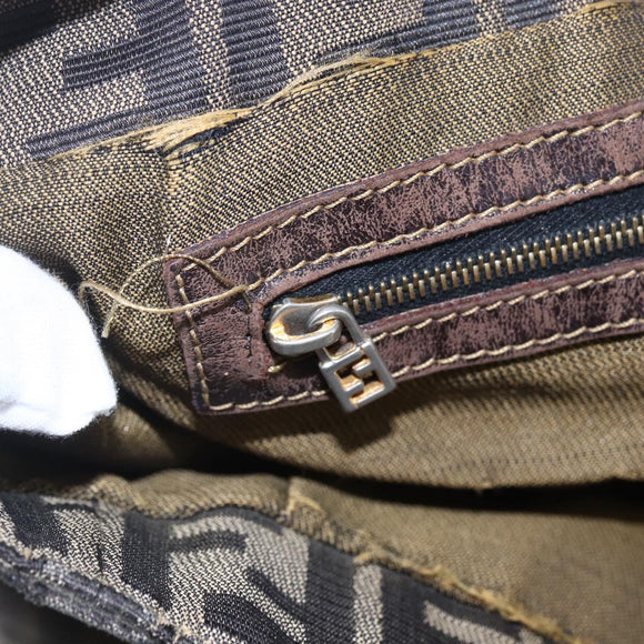 FENDI Zucca Canvas Hand Bag Black Brown Auth 153495