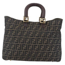 FENDI Zucca Canvas Hand Bag Black Brown Auth 153495-13