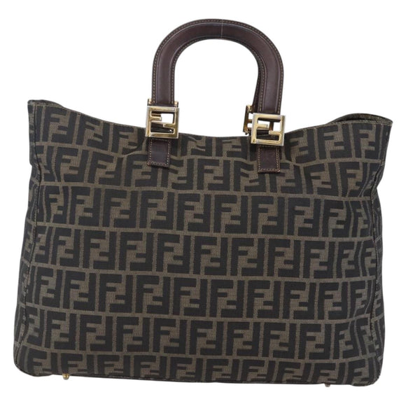 FENDI Zucca Canvas Hand Bag Black Brown Auth 153495