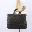 FENDI Zucca Canvas Hand Bag Black Brown Auth 153495-20