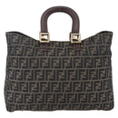 FENDI Zucca Canvas Hand Bag Black Brown Auth 153495-2