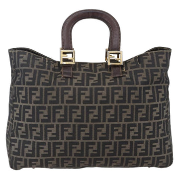 FENDI Zucca Canvas Hand Bag Black Brown Auth 153495 - 0