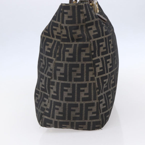 FENDI Zucca Canvas Hand Bag Black Brown Auth 153495