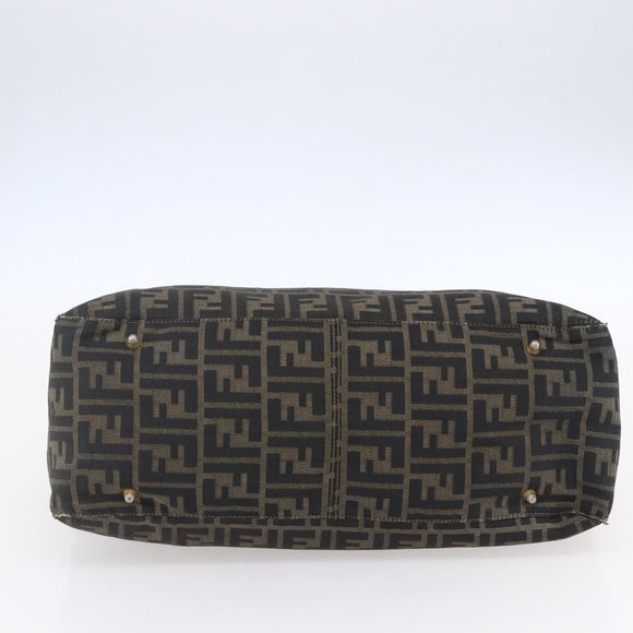 FENDI Zucca Canvas Hand Bag Black Brown Auth 153495