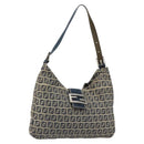 FENDI Zucchino Canvas Mamma Baguette Shoulder Bag Navy Silver Auth 153496-1