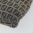 FENDI Zucchino Canvas Mamma Baguette Shoulder Bag Navy Silver Auth 153496-9