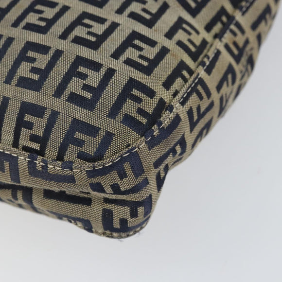FENDI Zucchino Canvas Mamma Baguette Shoulder Bag Navy Silver Auth 153496
