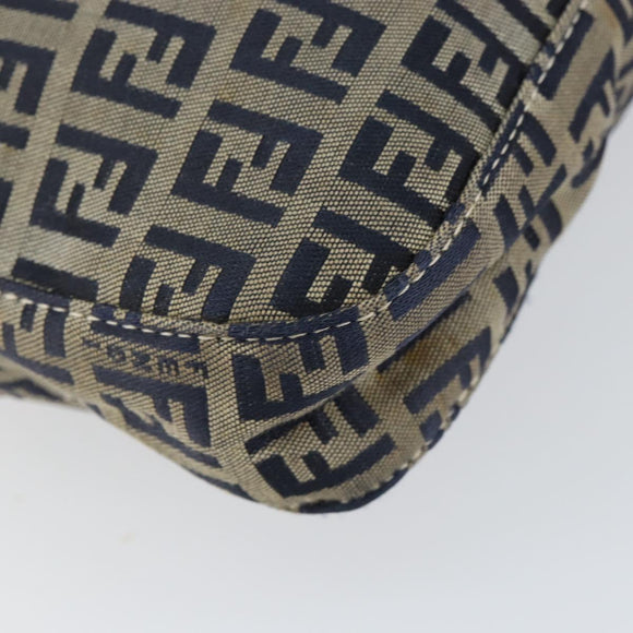 FENDI Zucchino Canvas Mamma Baguette Shoulder Bag Navy Silver Auth 153496