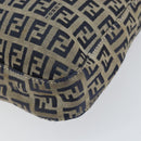 FENDI Zucchino Canvas Mamma Baguette Shoulder Bag Navy Silver Auth 153496-15