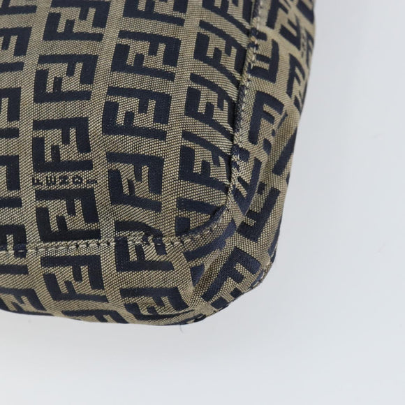 FENDI Zucchino Canvas Mamma Baguette Shoulder Bag Navy Silver Auth 153496
