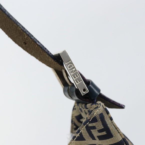 FENDI Zucchino Canvas Mamma Baguette Shoulder Bag Navy Silver Auth 153496