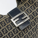 FENDI Zucchino Canvas Mamma Baguette Shoulder Bag Navy Silver Auth 153496-17