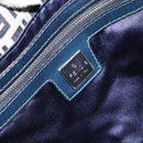 FENDI Zucchino Canvas Mamma Baguette Shoulder Bag Navy Silver Auth 153496-19