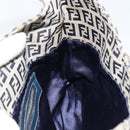 FENDI Zucchino Canvas Mamma Baguette Shoulder Bag Navy Silver Auth 153496-20
