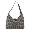FENDI Zucchino Canvas Mamma Baguette Shoulder Bag Navy Silver Auth 153496-13