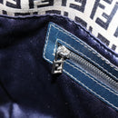 FENDI Zucchino Canvas Mamma Baguette Shoulder Bag Navy Silver Auth 153496-22