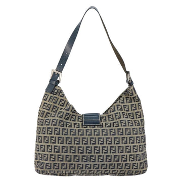 FENDI Zucchino Canvas Mamma Baguette Shoulder Bag Navy Silver Auth 153496 - 0