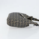 FENDI Zucchino Canvas Mamma Baguette Shoulder Bag Navy Silver Auth 153496-3