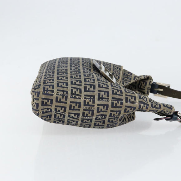 FENDI Zucchino Canvas Mamma Baguette Shoulder Bag Navy Silver Auth 153496