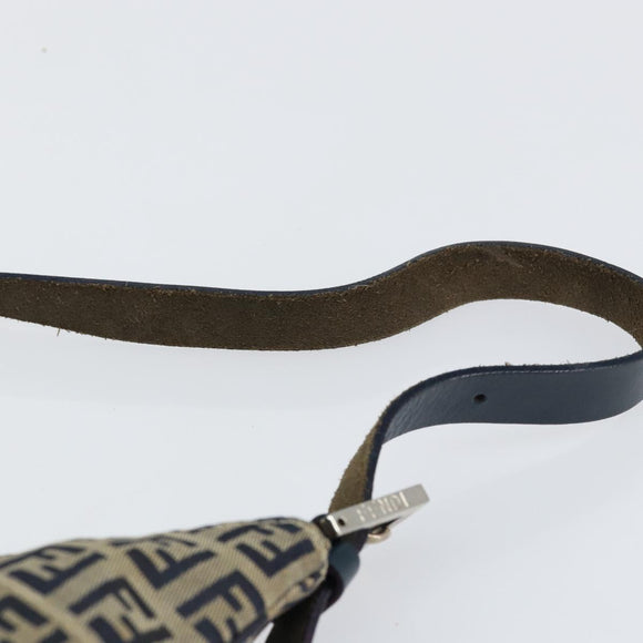 FENDI Zucchino Canvas Mamma Baguette Shoulder Bag Navy Silver Auth 153496