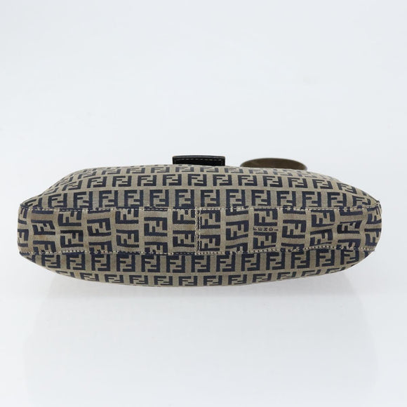 FENDI Zucchino Canvas Mamma Baguette Shoulder Bag Navy Silver Auth 153496