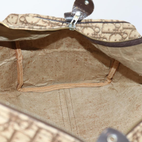 Christian Dior Trotter Canvas Boston Bag Beige Gold Auth 153500