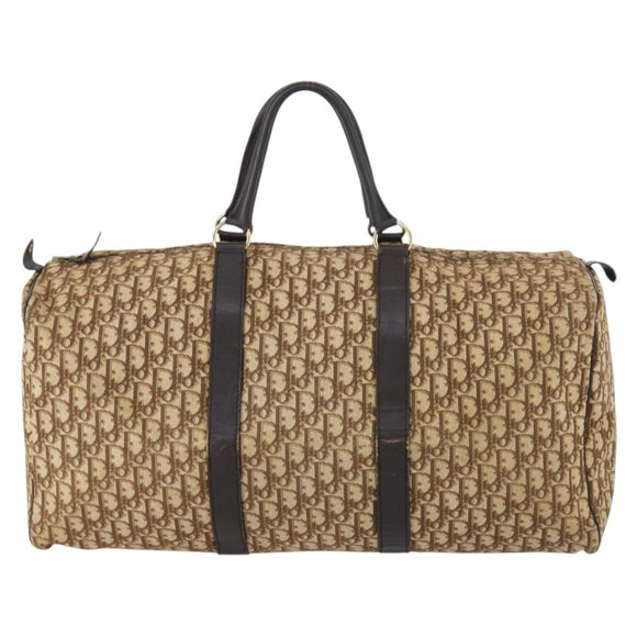 Christian Dior Trotter Canvas Boston Bag Beige Gold Auth 153500