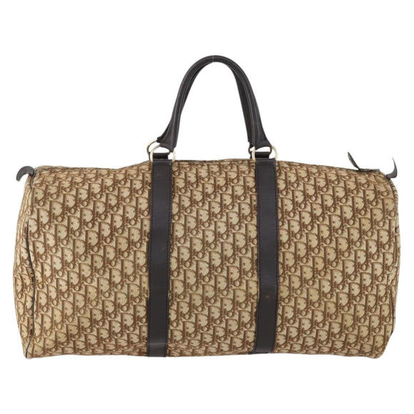 Christian Dior Trotter Canvas Boston Bag Beige Gold Auth 153500