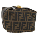 FENDI Zucca Canvas Vanity Pouch Black Brown gold Auth 153556-1