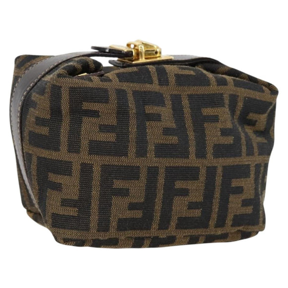 FENDI Zucca Canvas Vanity Pouch Black Brown gold Auth 153556
